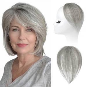 lot 2178 image: REECHO Human Hair Clip-in Hair Volumizer - Short Thick Hairpieces for Extra Volume, Easy Clip-in Extensions for Thin and Fine Hair Silver Grey 8 Inch(Pack of 1)