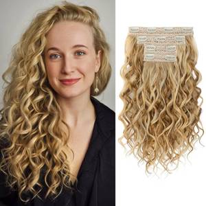 lot 2183 image: REECHO Curly Hair Extensions, 4PCS 16 inch Clip in Hair Extensions Lace Weft Short Curly Extension Clip Ins Invisible Natural Hairpieces for Women, Dark Blonde with Highlights