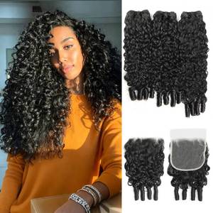 lot 2191 image: Burmese Curly Bundles Human Hair with 5x5 HD Lace Closure Plucked 18 20 22 Inch16 In, 12A 100percent Unprocessed Brazilian Virgin Hair 3C4A Water Quick Weave Bundles with Spiral Curly Ends Natural Black