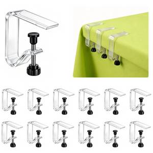 lot 2210 image: 12 Pieces Clear Tablecloth Clips, Adjustable Plastic Table Cover Holders, Windproof Transparent Clamps for Securing Tablecloths Indoor Outdoor Party, Wedding, Christmas Event, Picnic, Camping