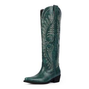 lot 2217 image: Cowboy Boots Women Knee High Cowgirl Boots Pull On Western Boots,Green,11