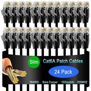 lot 2221 image: Lysymixs Cat6a Slim Ethernet Patch Cable 6 ft (24 Pack), Cat6a Patch Cable for Data Centers, Cat 6 Cable 10G, Network Patch Cables for Home and Enterprise Network -Black