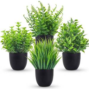 lot 2231 image: Der Rose 4 Pack Small Fake Plants in Black Pots, Bathroom Office Decor