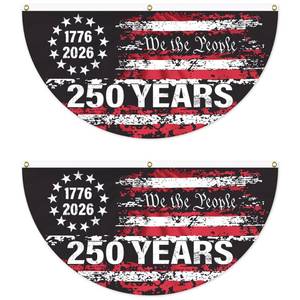 lot 2239 image: A 2PCS 250th Birthday Bunting Flag,1.5X3 FT Fan Flags,Year American Patriotic Flag for Wall, Front Door, Porch, Fence Indoor Outdoor Decorations (Style-3)