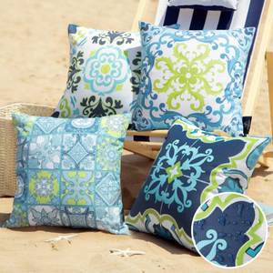 lot 2258 image: Phantoscope Set of 4 Outdoor Waterproof Throw Pillow Covers,Geometric, Decorative Boho Farmhouse Outdoor Pillows Cushion Case for Home Patio Furnitures Tent, Blue and Green 18x18 Inches