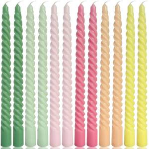 lot 2296 image: 10 Inch Dopamine-Color Spiral Taper Candles for Home Decoration, 12 Pack Cream Twisted Candlesticks for Dinner Party Wedding Holiday