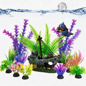 lot 2297 image: Ameliade Fish Tank Decorations and Aquarium Plastic Plants Accessories Set