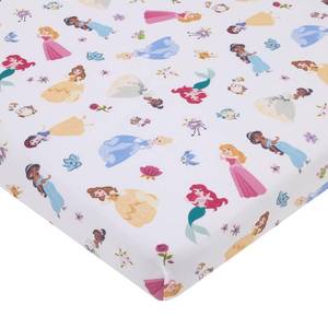 lot 2305 image: Disney Princess Pink, Blue, Yellow, and White Super Soft Nursery Fitted Mini Crib Sheet