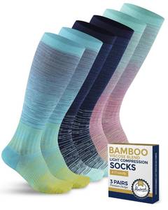 lot 2306 image: Pembrook� Bamboo Viscose Light Compression Socks - 3 Pairs  8-15 mmHg Compression Socks Women and Men  Support Socks for Soreness, Varicose Veins, Edema  Line Patterns