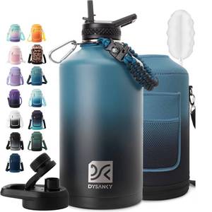 lot 3873 image: DYSANKY 1 Gallon Insulated Water Bottle wStraw and Portable Carrier Bag