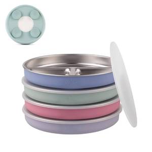 lot 3883 image: Elk and Friends KidsToddler 7.8in Stainless Steel Divided Plate  Lid  4pk
