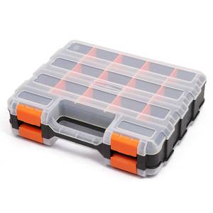lot 3888 image: Mayouko Double Side Tools Organizer, Customizable Removable Plastic Dividers, Hardware Box Storage, Excellent for Screws,Nuts,Small Parts, 34-Compartment, BlackOrange,12.6inL x 10.6inW x 3.2inH