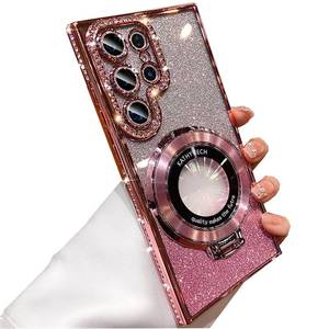 lot 4187 image: AuroiCCY Magnetic Ring Stand Glitter Case for Samsung Galaxy S24 Ultra, (Compatible with Magsafe) Luxury Bling Diamond Rhinestones Cover with Camera Lens Protector for Girls Women,Pink