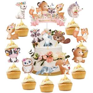 lot 4188 image: 49 Pcs Woodland Cupcake Topper and Cake Topper Animal Floral Baby Shower Decorations Welcome Baby Deer Bear Creatures Theme Party Supplies for Baby Girls Boy Birthday