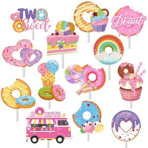 lot 4189 image: 36pcs Donut Cupcake Toppers - Donut Birthday Party Supplies - Grow Up Theme - 2nd Birthday Cake Topper Decorations