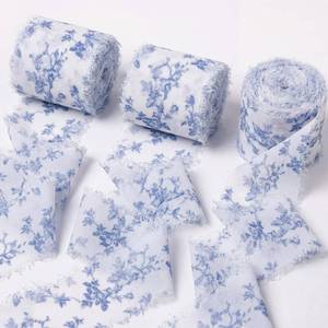 lot 6089 image: Gilprop Chiffon Ribbon 3-Pack 1.5 x 21 Yards Blue Floral