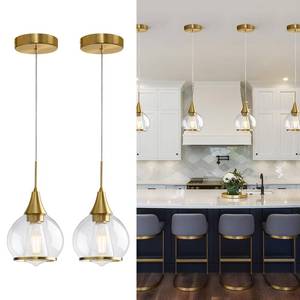 lot 7359 image: HAHZT Pendant Light Fixtures Kitchen 2 Pack Modern Gold Island Light with Clear Glass - 6 Inch Mid Century Globe Kitchen Lighting Chandeliers Ceiling for Foyer Bedroom