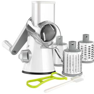 lot 7362 image: Ourokhome Rotary Cheese Grater Hand Crank, Kitchen Shredder Speed Mandolin Slicer Nuts Grinder with Handle and Drum Blades for Cheese, Vegetable, Walnuts, Chocolate, Potato, Carrot, 3 Blades, White