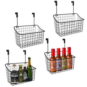 lot 7371 image: ACXFOND 4PCS Over the Cabinet Basket, Over Cabinet Door Organizer, Grid Storage Baskets with Hooks, Metal Hanging Basket Kitchen Storage Organizer Holder for Pantry, Bathroom, Black, 11x9.2x4.3��