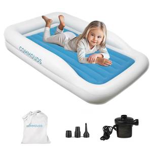 lot 7384 image: COMMOUDS Portable Toddler Travel Bed with Safety Bumpers, Inflatable Kids Air Mattress with Electric Pump, Baby Blow up Mattress, for Grandmafts Home Camping Vacation