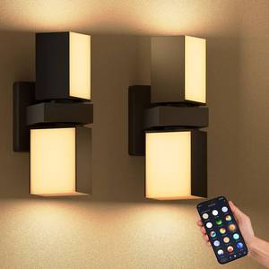 lot 7399 image: XMCOSY Smart Outdoor Wall Lights, 1400LM RGBCW Porch Lights 2-Pack