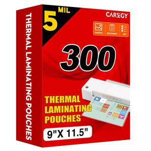 lot 7405 image: CAREGY 300 Pack Laminating Sheets, Holds 8.5 x 11 Inch Sheets,5 Mil