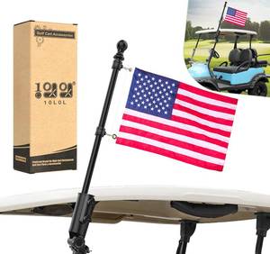 lot 7409 image: 10L0L Golf Cart Flagpole Kit with 12x18in American Flag, Universal Fit for Club Car, EZGO, Yamaha Golf Cart, Adjustable Black Stainless Steel Pole Mount, Golf Cart Flag Holder Accessories