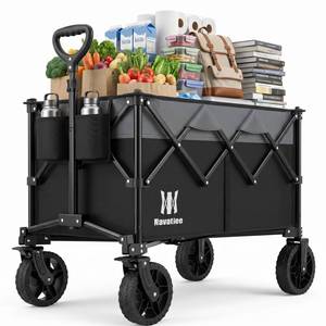 lot 7410 image: Navatiee 165L Collapsible Folding Wagon, Large Foldable Wagon with Silent All-Terrain Wheels, 330Lbs Heavy Duty Utility Grocery Cart for Camping Shopping Outdoor, Black