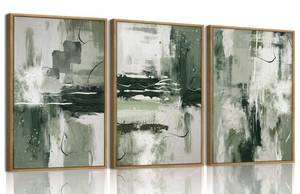 lot 7415 image: myusuar 3 Piece Large Modern Abstract Canvas Framed Wall Art For Living Room, Sage Green Minimalist Wall Art Decor Posters Prints For Bedroom Office, 12x16in