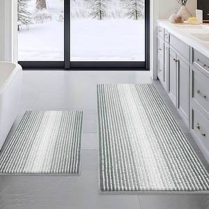 lot 7419 image: BSICPRO Bathroom Rugs Sets 2 Piece, Non Slip Striped Bath Mats, Light Gray