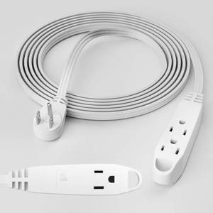 lot 8160 image: 3-Outlet Flat Extension Cord 30 FT, 16 Gauge Extension Cord, Flat Plug, Multi Outlet, 3 Prong Angled Plug, SPT-3 Power Strip Indoor Extension Cable, ETL Listed, White