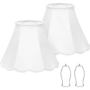 lot 8162 image: Scalloped Lamp Shades Set of 2, White Lamp Shade with Petal Edge Braid, 6.1inTop x 13inBottom x 9.6inHigh, Bell Lamp Shades for Table Lamps Floor Lamps, Spider, Harp Holders Included, Easy Assembly