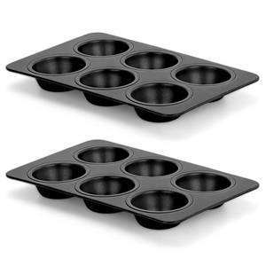lot 8165 image: E-far Non-stick Muffin Pan Set of 2, 6-Cup Muffin Cupcake Pan Tin for Oven Baking, Easy Release and Clean, Regular Size - 11.44 x 7.12 x 1.25 Inch