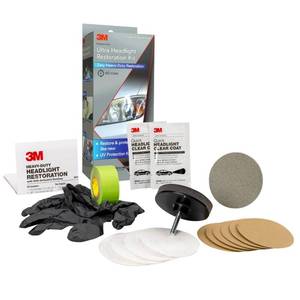 lot 8173 image: 3M Ultra Headlight Restoration Kit, Contains Masking Tape, Light Sanding Discs, Wax Protectant and More, Use on Plastic Lenses Headlights, Taillights and More, Easy Heavy-Duty Restoration (39195)