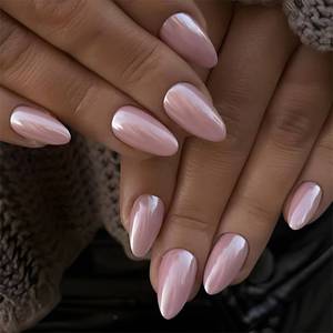 lot 8182 image: Pink Press on Nails Almond Medium Fake Nails with Design Shiny False Nails Press ons Glossy Full Cover Acrylic Glue on Nails Cute Artificial Stick on Nail for Women Manicure 24Pcs