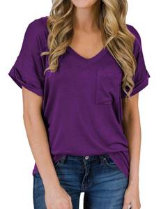 lot 8191 image: MIHOLL Womenfts Short Sleeve V-Neck Shirts Loose Casual Tee T-Shirt (13_Purple, X-Large)