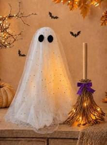 lot 8207 image: Halloween Decorations - Ghost and Witch Broom Set