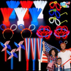 lot 8213 image: JOYIN 90 PCS July 4th Glow Sticks Set, Red White Blue Patriotic Glow Sticks with Connectors, Glow in the Dark Pinwheels Wands, Headbands and Glasses Party Favors for Independence Day Accessory Decor
