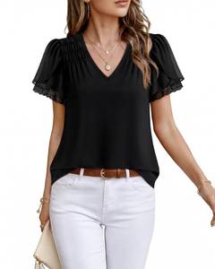 lot 8229 image: Timeson Summer Blouses for Women Work Office Short Sleeve Womens Business Casual Tops Professional Flattering Womens Black Shirts Funeral Wear Lightweight Dressy Interview Attire Night Outs Dates M