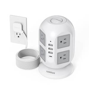 lot 8239 image: TESSAN Tower Surge Protector Power Strip, 10 ft Long Flat Extension Cord