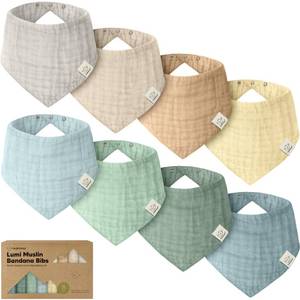 lot 8249 image: 8-Pack Muslin Baby Bibs for Drooling, Teething Bandana Bibs 0-36M (Mirage)