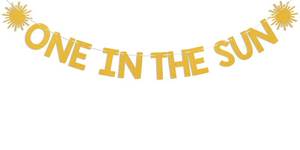 lot 8302 image: One In The Sun Banner - First Trip Around the Sun Banner, Boho Sunshine 1st Birthday Party Banner, Sunshine Baby Shower Party Decorations Gold Glitter