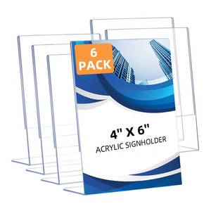 lot 8304 image: 6 Pack Slanted Back Acrylic Sign Holders 4x6 for Business and Store, Tabletop Vertical Sign Holder with Anti-Slip Pads Clear Display Stand, for Menus Flyers Documents Office Restaurants Party Decoration