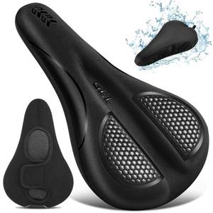 lot 8306 image: Bike Seat Cushion - Gel Padded Bike Seat Cover for Men Women Comfort, Extra Soft Exercise Bicycle Seat Compatible with Peloton, Outdoor and Indoor with Adjustable Velcro Secure Black