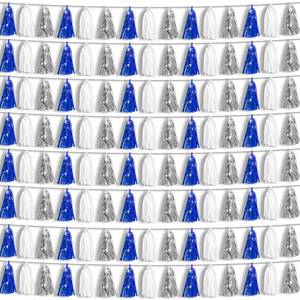 lot 8313 image: 8P Navy-Blue White-Silver Tassel Garland Banner, Tassels Banner Streamers for Parade Floats, Bachelorette, Wedding, Birthday, Halloween, Christmas, BridalBaby Shower Gratulations Party Decorations