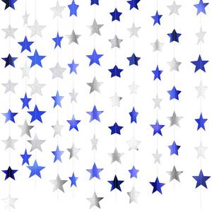 lot 8321 image: Patelai 130 ft Star Garland Banner Decor,Ocean Blue, Glitter Silver