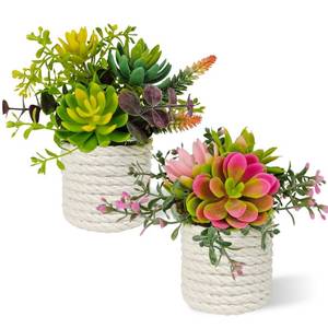 lot 8331 image: FOUSUKA Set of 2 Fake Succulents Plants Artificial Small Succulent Plants Potted for Home Decor Indoor Table Living Room Bedroom Bathroom Shelf Women Office Desk Accessories Decoration (Green)