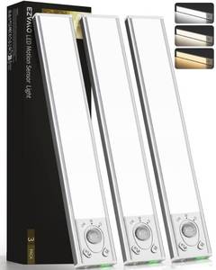 lot 8337 image: EZVALO Under Cabinet Lighting Wireless, 3Pack 12ftft Rechargeable Closet Lights, LED Motion Sensor Indoor, Dimmable and 3 Color Temps Battery Operated with Power Display, for Kitchen, Stairs, Bookshelf