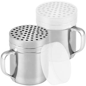 lot 8338 image: CUSINIUM 10oz Metal Parmesan Cheese Shakers with Large Holes - With Handle - Chili Flakes Dispensers - Pizza Shakers - Pack of 2  Style Coarse