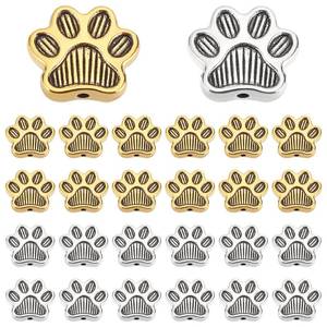 lot 8345 image: PH PandaHall 80pcs Dog Paw Beads, Metal Animal Footprint Charms Tibetan Spacer Beads for DIY Crafts Earring Bracelet Jewelry Making, Antique SilverGolden, Hole 1.4mm